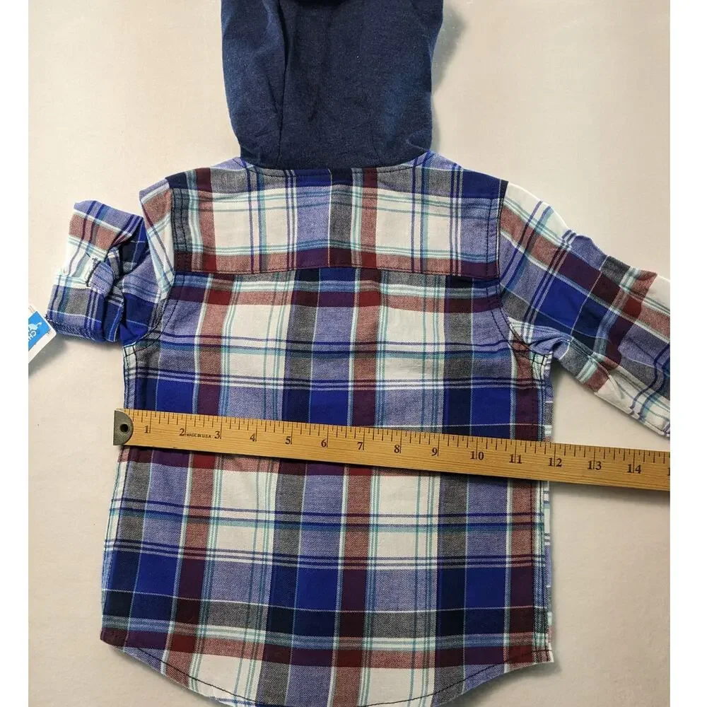 NWT Carter's Baby Boy 18 months Plaid Hooded‎ Button-Front Shirt Stylish Toddler